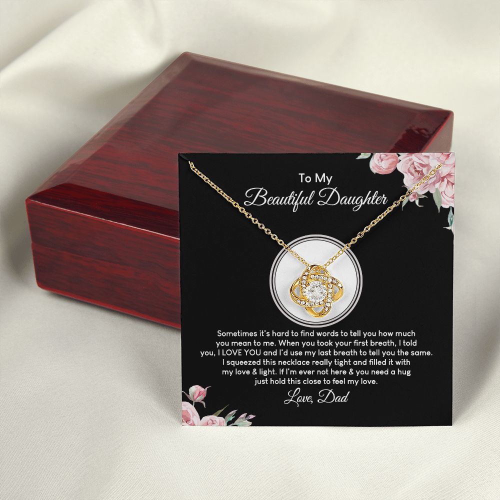 MC026 To My Beautiful Daughter I Love You Love Knot Necklace Gift From Dad