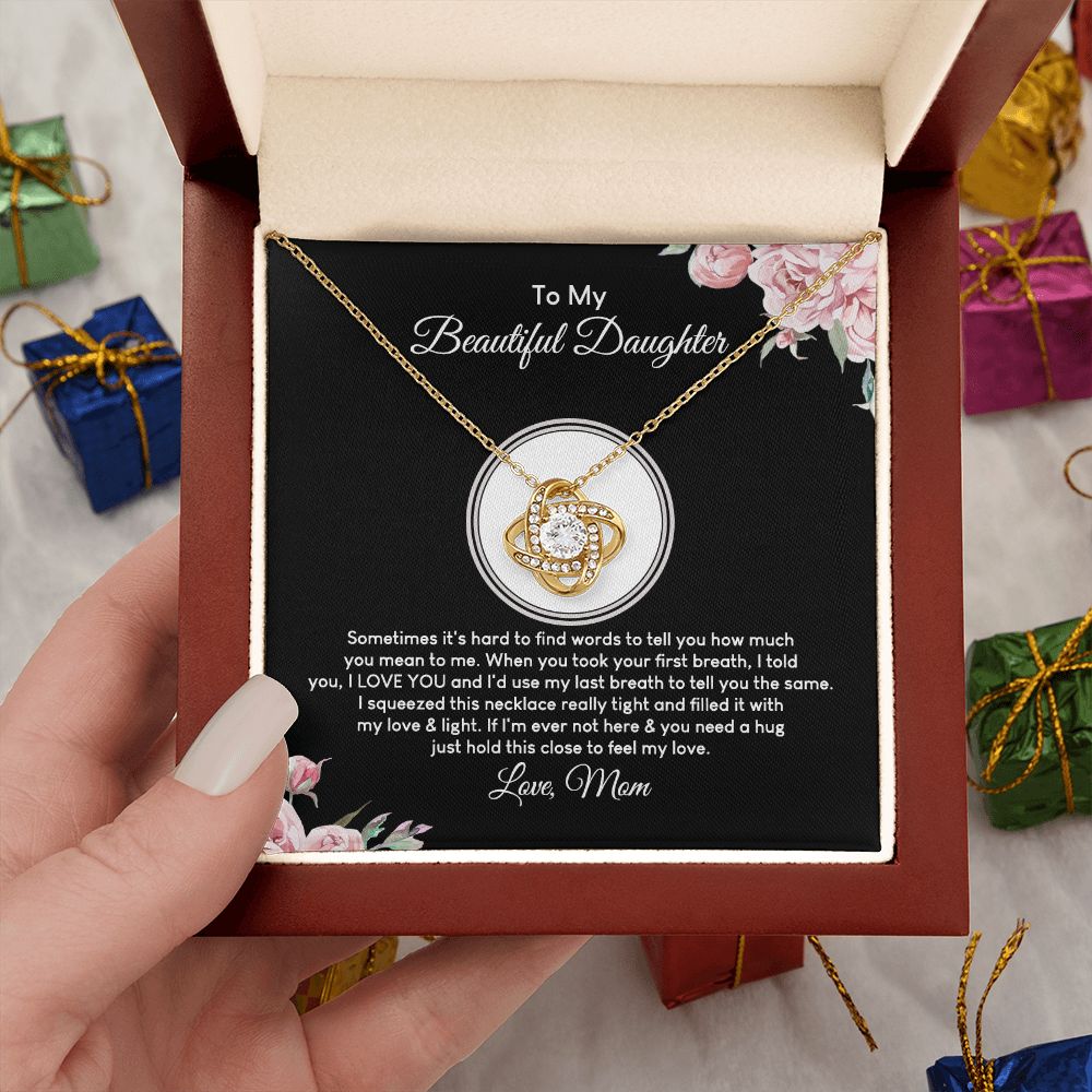 MC027 To My Beautiful Daughter I Love You Love Knot Necklace Gift From Mom