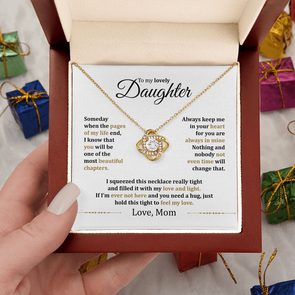 MC013 Daughter Hold This Tight To Feel My Love Love Knot Necklace Gift From Mom