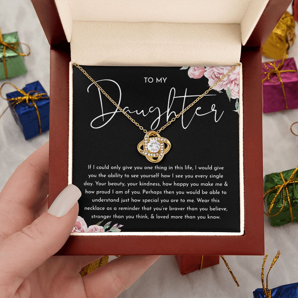 MC028 To My Daughter How Proud I Am of You Love Knot Necklace Gift