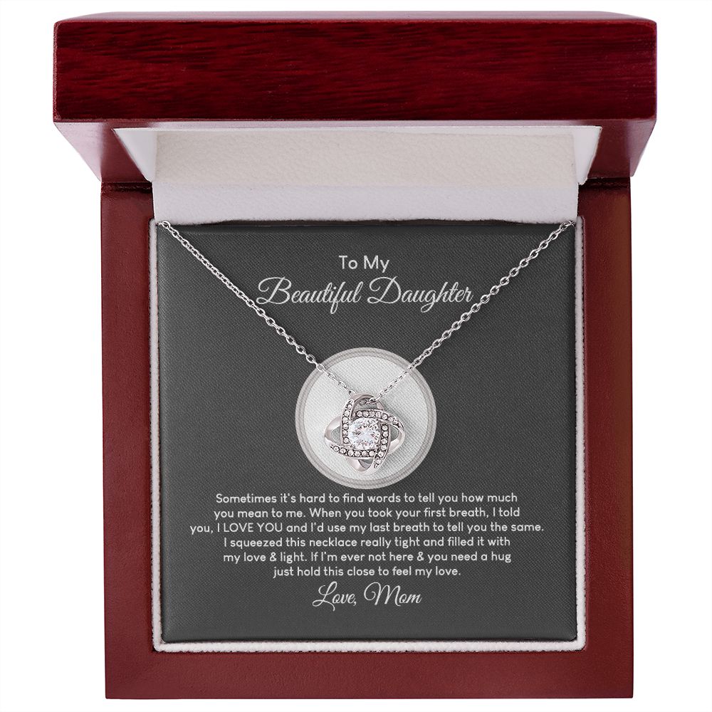 MC017 To My Beautiful Daughter I Love You Love Knot Necklace Gift From Mom