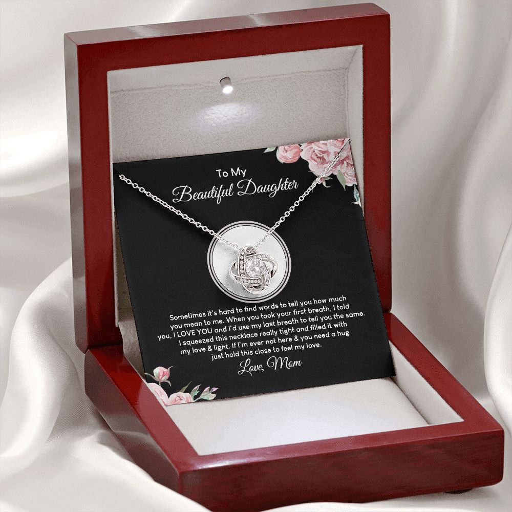 MC027 To My Beautiful Daughter I Love You Love Knot Necklace Gift From Mom