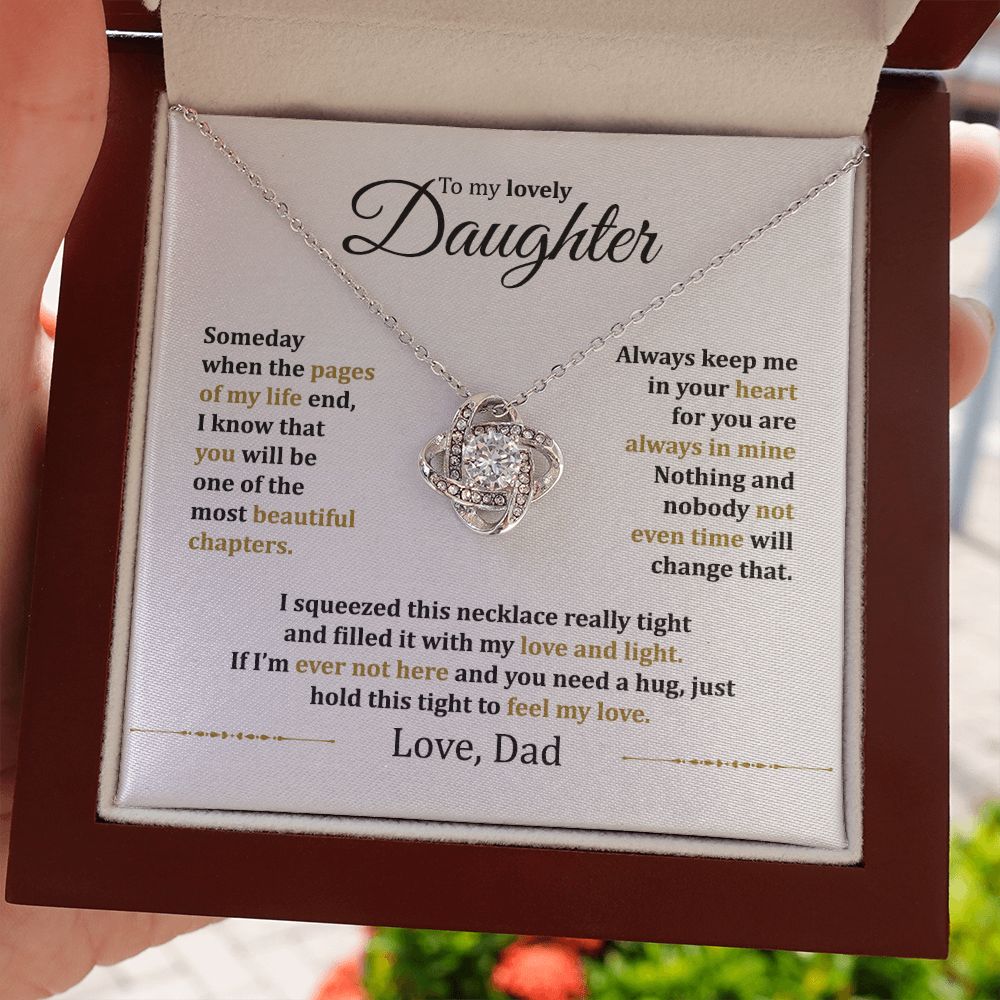 MC014 Daughter Hold This Tight To Feel My Love Love Knot Necklace Gift From Dad