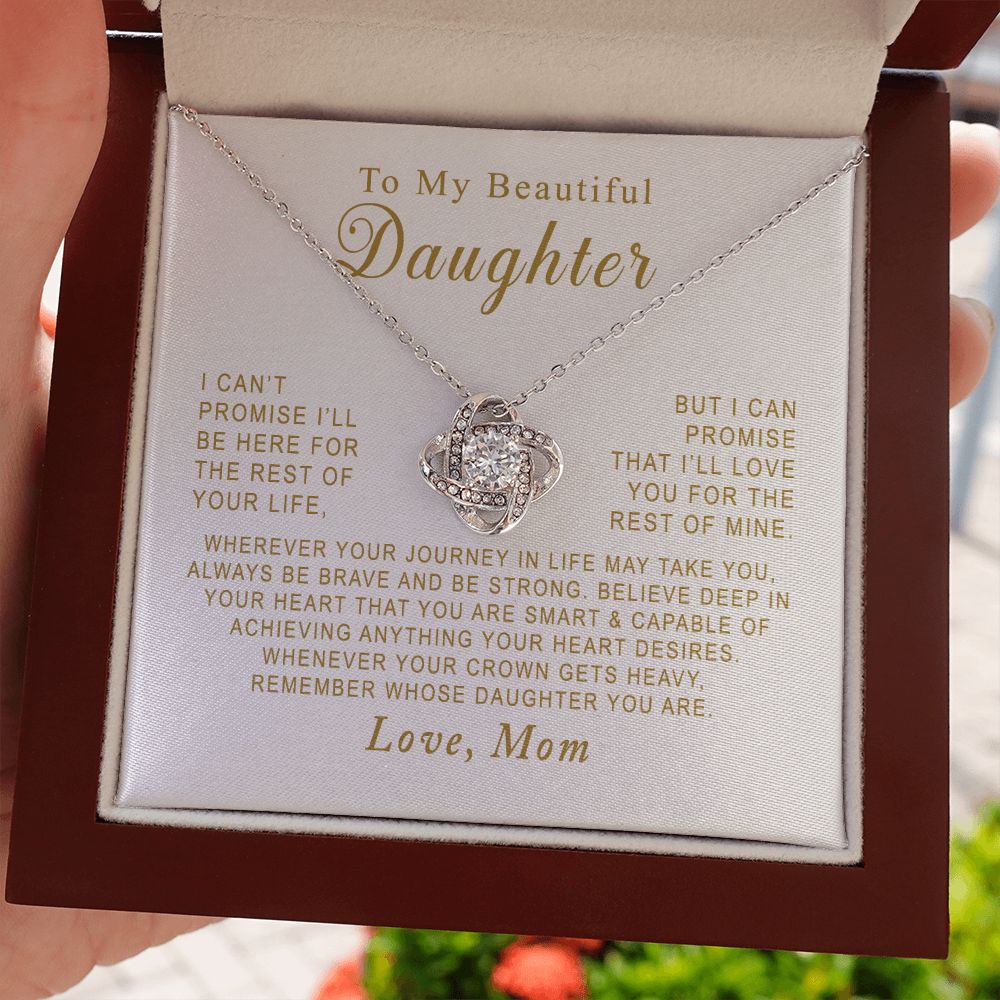 MC003 To My Beautiful Daughter Always Be Brave and Be Strong Love Knot Necklace Gift From Mom