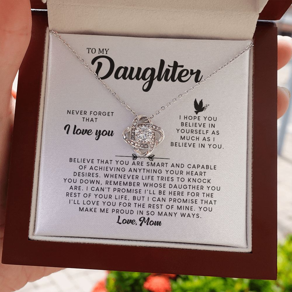 MC007 Daughter Never Forget That I Love You Love Knot Necklace Gift From Mom