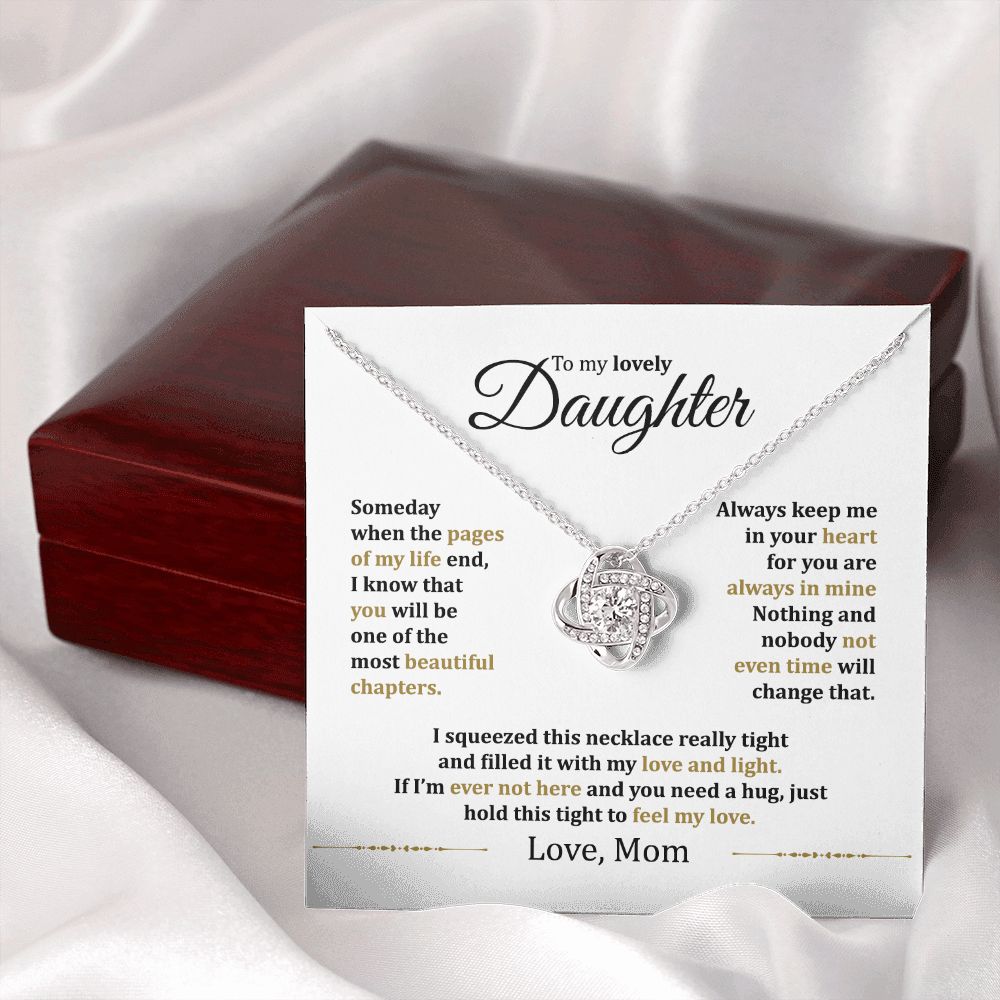MC013 Daughter Hold This Tight To Feel My Love Love Knot Necklace Gift From Mom