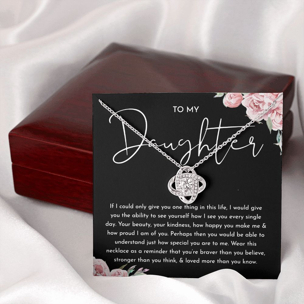 MC028 To My Daughter How Proud I Am of You Love Knot Necklace Gift
