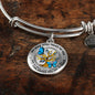 JL2207029 My Mind Blue Butterflies Gold Diamond Tree Of Life Circle Adjustable Luxury Bangle with Back Engraving