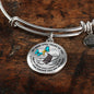 B0713003 My Mind Still Talks To You Turquoise Butterflies Stair Way To Heaven With Gold Cross Circle Adjustable Luxury Bangle with Back Engraving