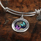 TM0003 Those We Love Don't Go Away Turquoise and Purple Butterflies Tree On Life Circle Adjustable Luxury Bangle with Back Engraving