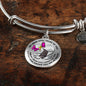 B0713019 My Mind Still Talks To You Pink Butterflies Stair Way To Heaven With Gold Cross Circle Adjustable Luxury Bangle with Back Engraving