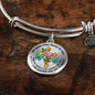 JL2107007 My Mind Still Talks To You Turquoise Butterflies Golden Cross Ruby Circle Adjustable Luxury Bangle with Back Engraving