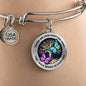TM0003 Those We Love Don't Go Away Turquoise and Purple Butterflies Tree On Life Circle Adjustable Luxury Bangle with Back Engraving