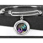 TM0003 Those We Love Don't Go Away Turquoise and Purple Butterflies Tree On Life Circle Adjustable Luxury Bangle with Back Engraving