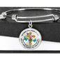JL2107007 My Mind Still Talks To You Turquoise Butterflies Golden Cross Ruby Circle Adjustable Luxury Bangle with Back Engraving