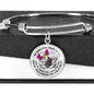 B0713019 My Mind Still Talks To You Pink Butterflies Stair Way To Heaven With Gold Cross Circle Adjustable Luxury Bangle with Back Engraving