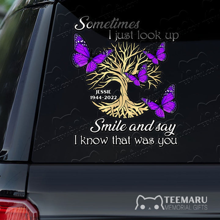 Personalized Tree Of Life Purple Butterfly Memorial Car Decal - Piece Of Heart Heaven