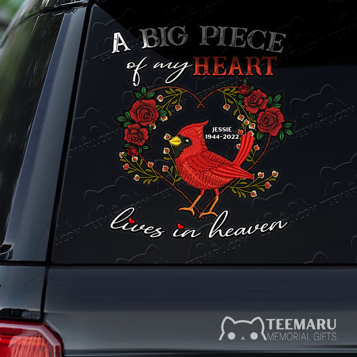 Personalized Rose Cardinal Memorial Car Decal - Piece Of Heart Heaven