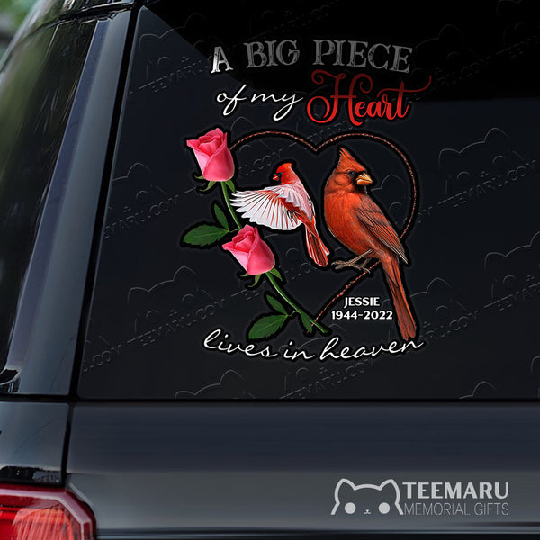 Personalized Rose Cardinal Memorial Car Decal - Piece Of Heart Heaven