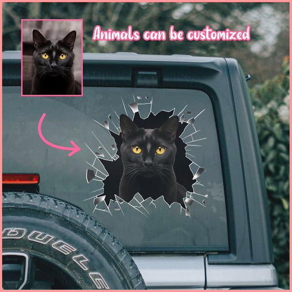 PTDC0001 - Personalized Photo Black Cat Pet Car Decal - Cracked Surface Window