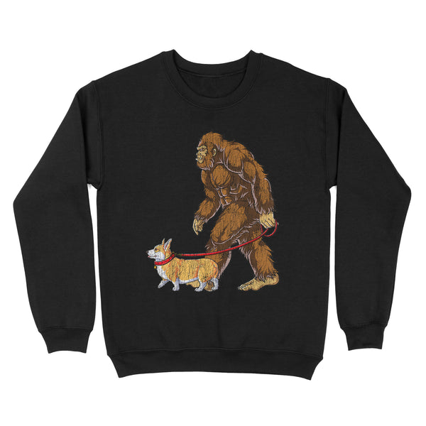 TeeMaru Bigfoot Sweatshirt MC007- Bigfoot Dog Walk Corgi Sasquatch