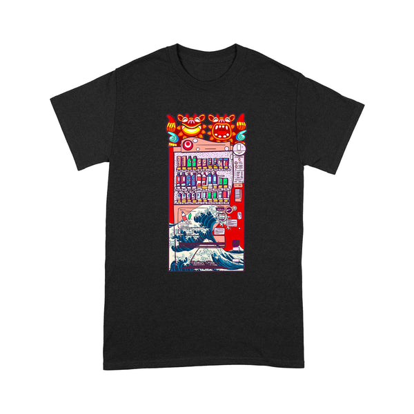 TeeMaru Okinawa T-Shirt OKTS065 - The Great Wave Kanagawa Okinawa Shisa Dogs Red Vending Machine