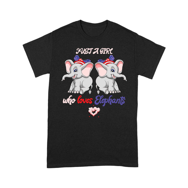 TeeMaru Elephant T-Shirt ELTS030 - Just A Girl Who Loves Elephant Us Flag