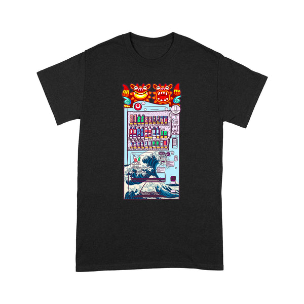 TeeMaru Okinawa T-Shirt OKTS064 - The Great Wave Kanagawa Okinawa Shisa Dogs Light Blue Vending Machine