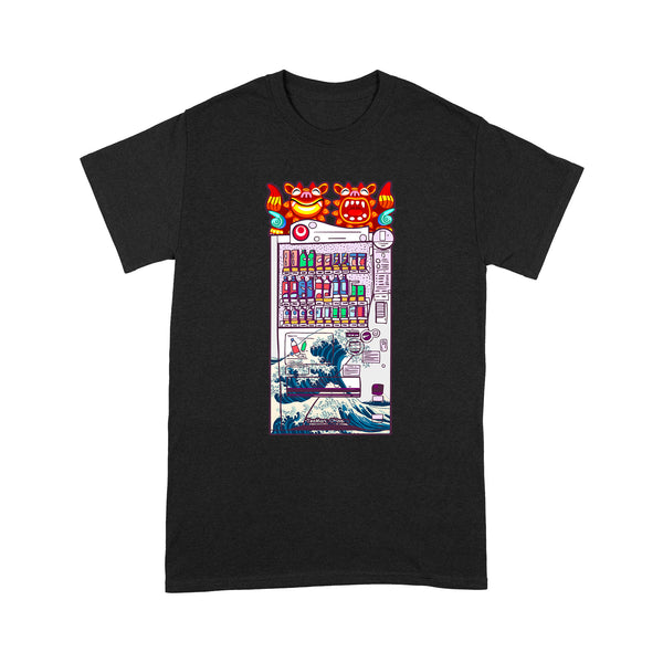 TeeMaru Okinawa T-Shirt OKTS066 - The Great Wave Kanagawa Okinawa Shisa Dogs White Vending Machine