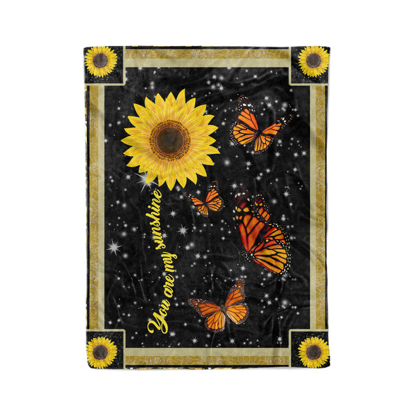 You Are My Sunshine Orange Monarch Butterfly Sunflower Fleece Blanket