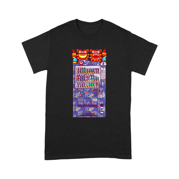 TeeMaru Okinawa T-Shirt OKTS060 - Purple Bingata Okinawa Shisa Dogs Yellow Vending Machine