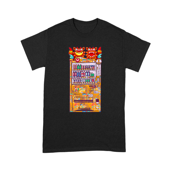 TeeMaru Okinawa T-Shirt OKTS058 - Orange Bingata Okinawa Shisa Dogs Yellow Vending Machine