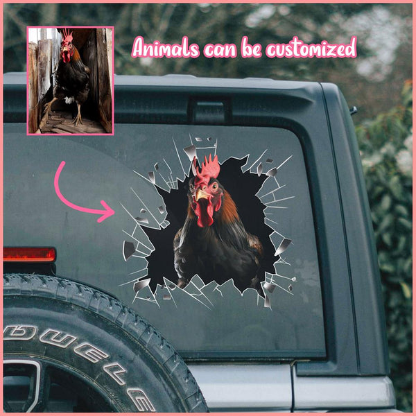 ANDC0002 - Personalized Photo Chicken Animal Car Decal - Cracked Surface Window