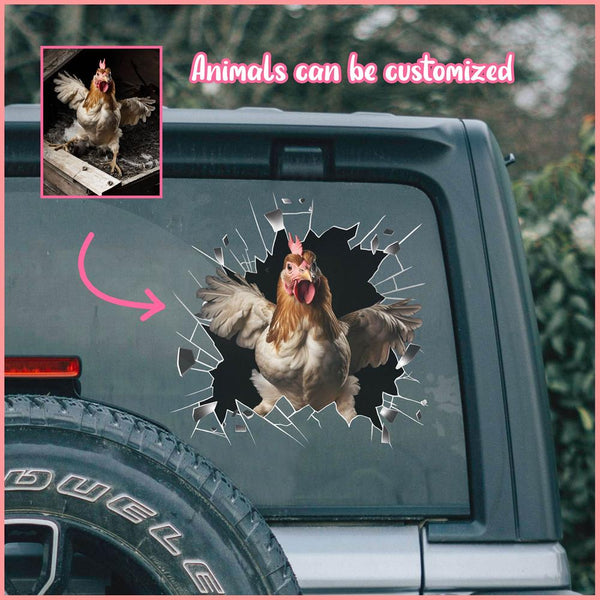 ANDC0003 - Personalized Photo Chicken Animal Car Decal - Cracked Surface Window