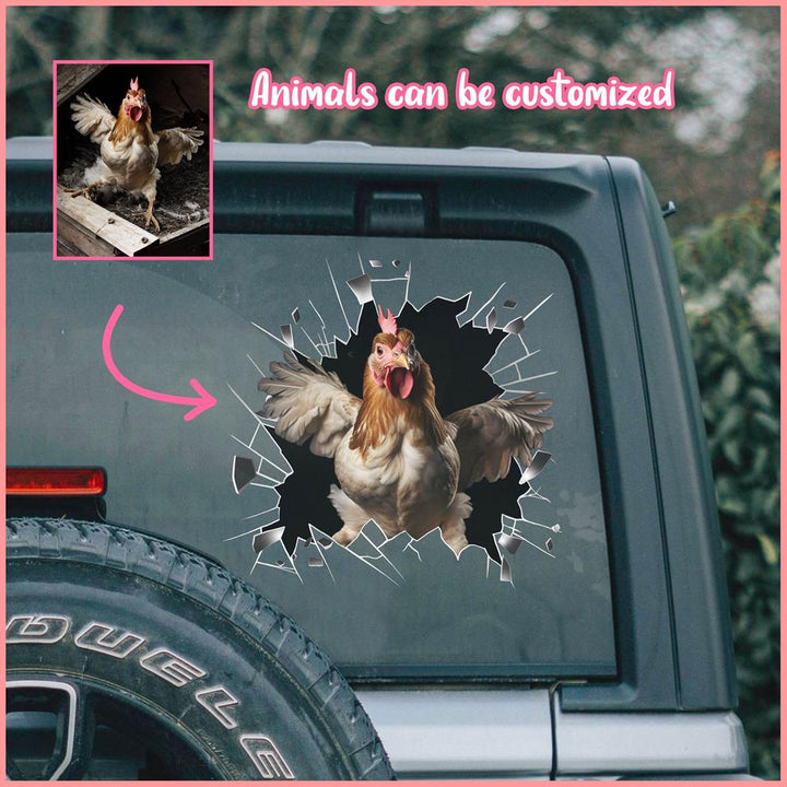 ANDC0003 - Personalized Photo Chicken Animal Car Decal - Cracked Surface Window