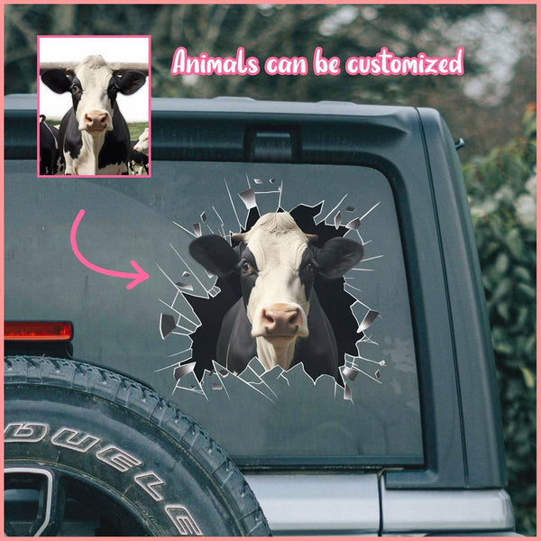 ANDC0004 - Personalized Photo Cow Animal Car Decal - Cracked Surface Window