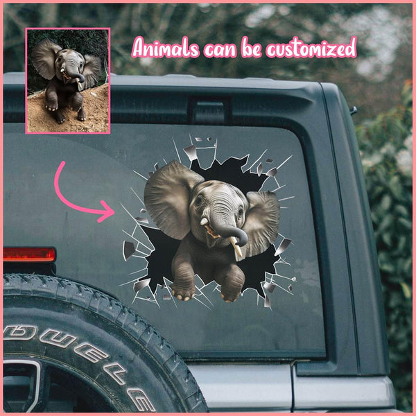 ANDC0005 - Personalized Photo Elephant Animal Car Decal - Cracked Surface Window