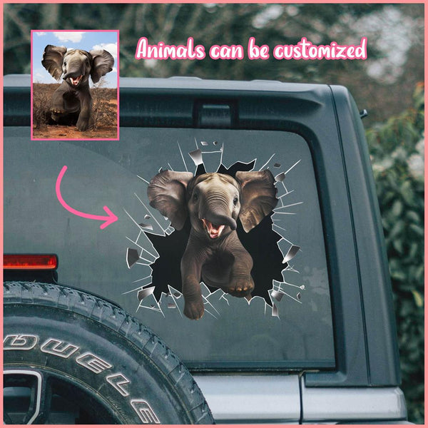 ANDC0006 - Personalized Photo Elephant Animal Car Decal - Cracked Surface Window