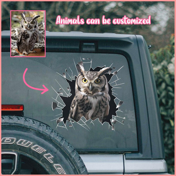 ANDC0008 - Personalized Photo Owl Animal Car Decal - Cracked Surface Window