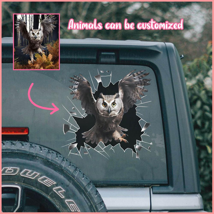 ANDC0009 - Personalized Photo Owl Animal Car Decal - Cracked Surface Window