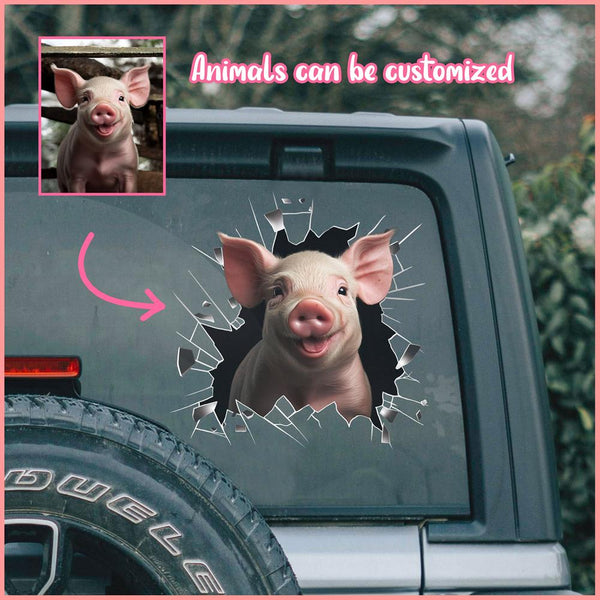 ANDC0010 - Personalized Photo Pig Animal Car Decal - Cracked Surface Window