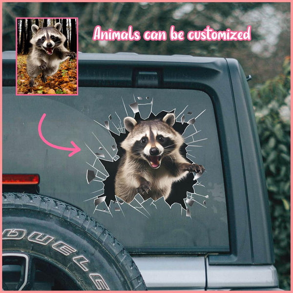 ANDC0011 - Personalized Photo Raccoon Animal Car Decal - Cracked Surface Window