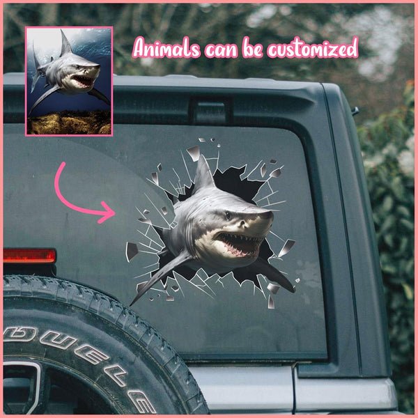 ANDC0013 - Personalized Photo Shark Animal Car Decal - Cracked Surface Window