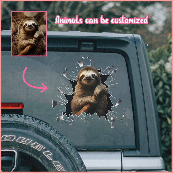 ANDC0014 - Personalized Photo Sloth Animal Car Decal - Cracked Surface Window