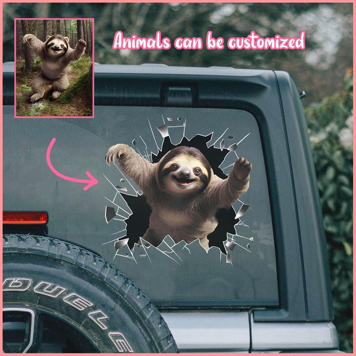 ANDC0015 - Personalized Photo Sloth Animal Car Decal - Cracked Surface Window
