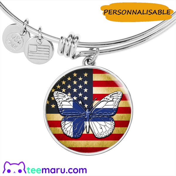 Personalized Country Flag Butterfly Bangle PBBLBC0001