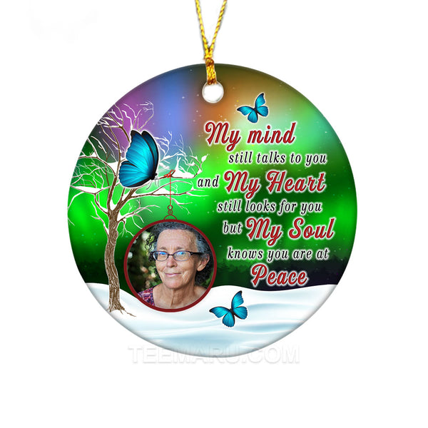 Blue Butterfly Cardinal My Mind Still Talks To You Personalized Memorial Ceramic Ornament COLVPT0010