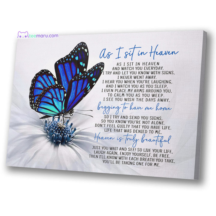 CAVA001 As I Sit In Heaven Blue Butterfly Memorial Canvas