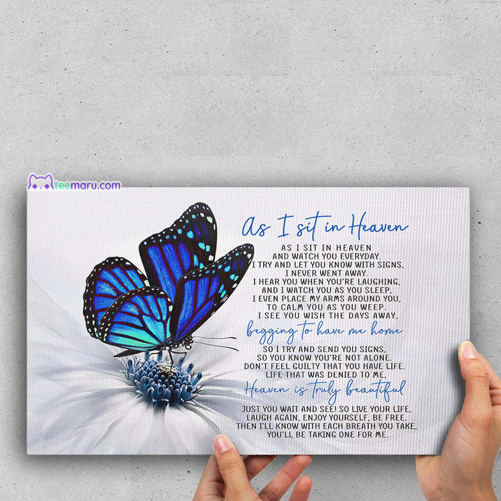 CAVA001 As I Sit In Heaven Blue Butterfly Memorial Canvas