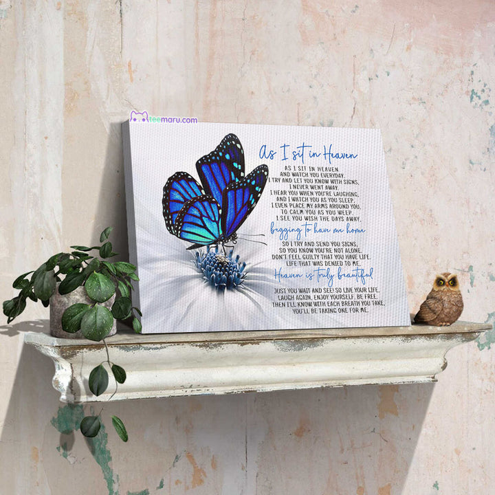 CAVA001 As I Sit In Heaven Blue Butterfly Memorial Canvas